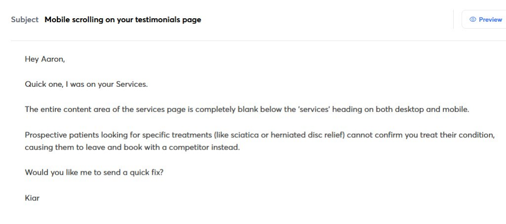 A personalised outreach email written for one specific prospect